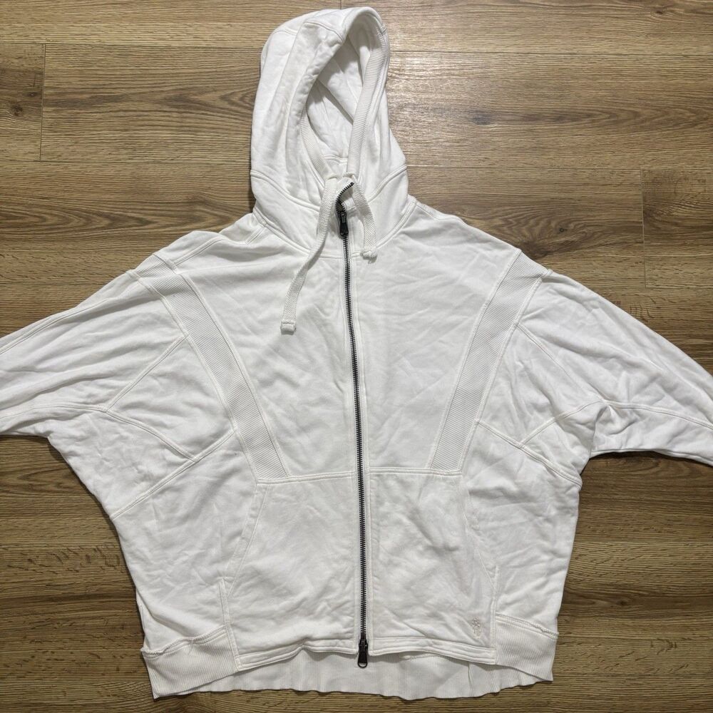 Free People FP Movement Hoodie Sz Medium White Oversized Zip Up Sweatshirt Boho